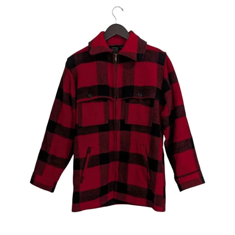 VTG 70s Johnson Woolen Mills Red Buffalo Plaid Wool Hunting Cruiser Jacket S
